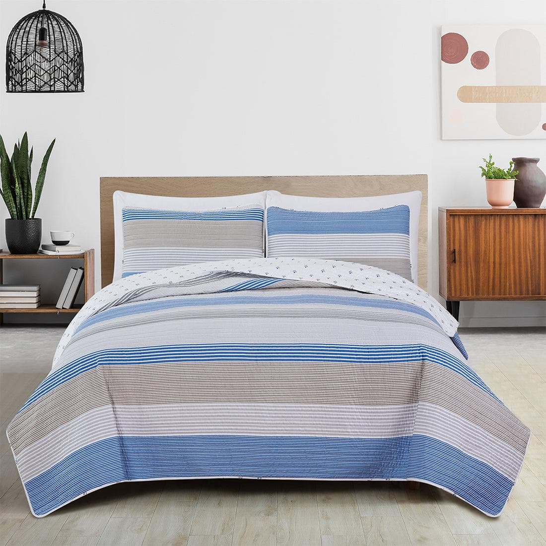 3 Piece Striped Quilt Set - Bryce Collection