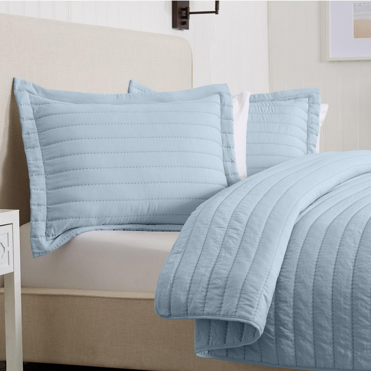 3-Piece Solid Striped Quilt - Virginia Collection