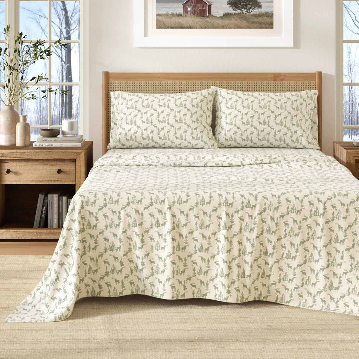 Great Bay Home Turkish Cotton Flannel Sheet in Deer Green