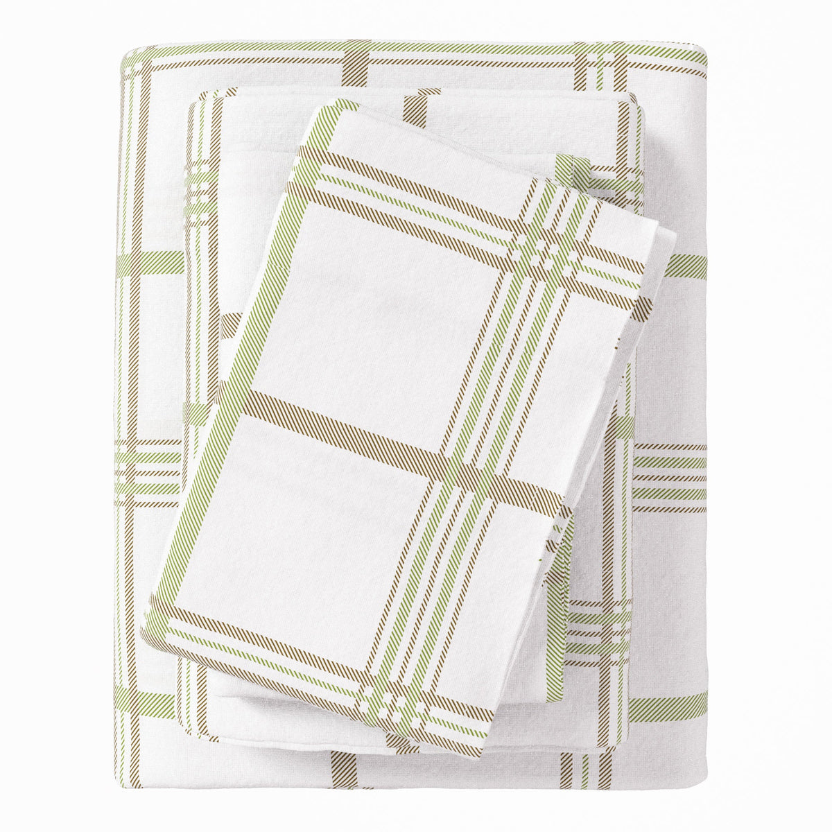 Great Bay Home Turkish Cotton Flannel Sheet in Windowpane - Olive