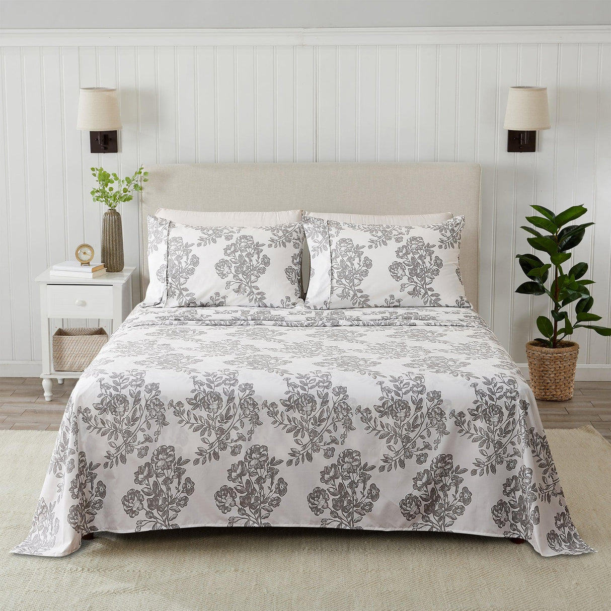 Great Bay Home Printed Sheet Set in Toile - Grey