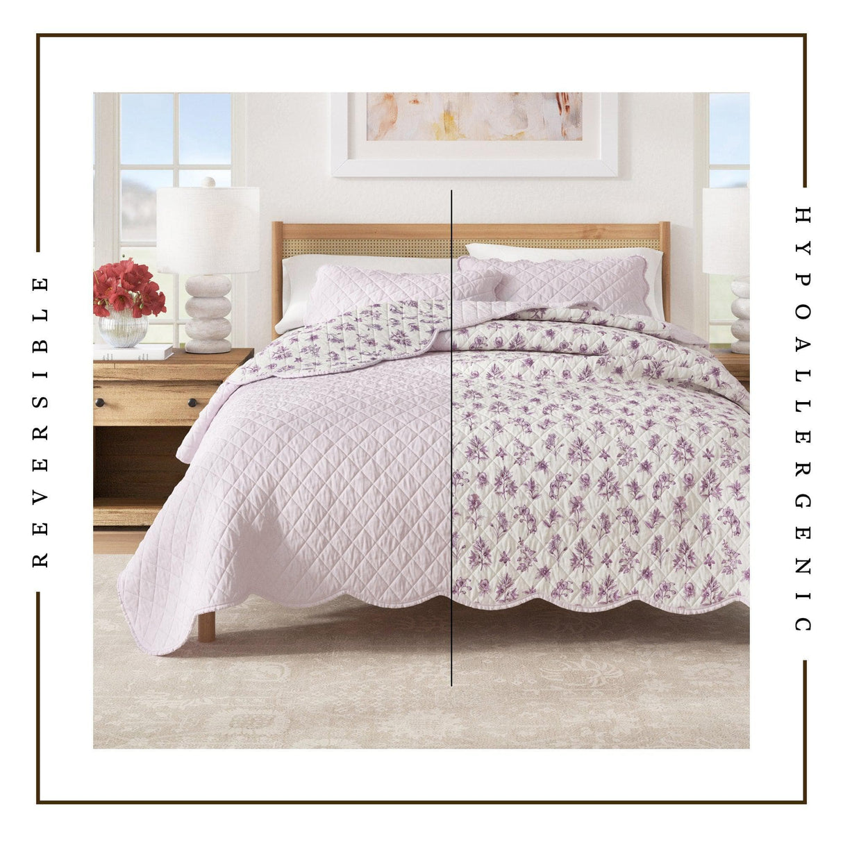 Floral Print & Scallopeded Edge Cotton Quilt Set - Sandie Collection