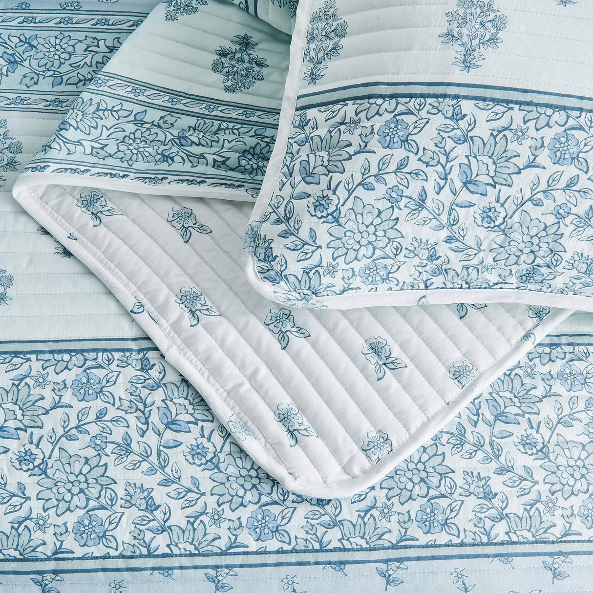 Floral Striped Microfiber Quilt Set - Hermine Collection