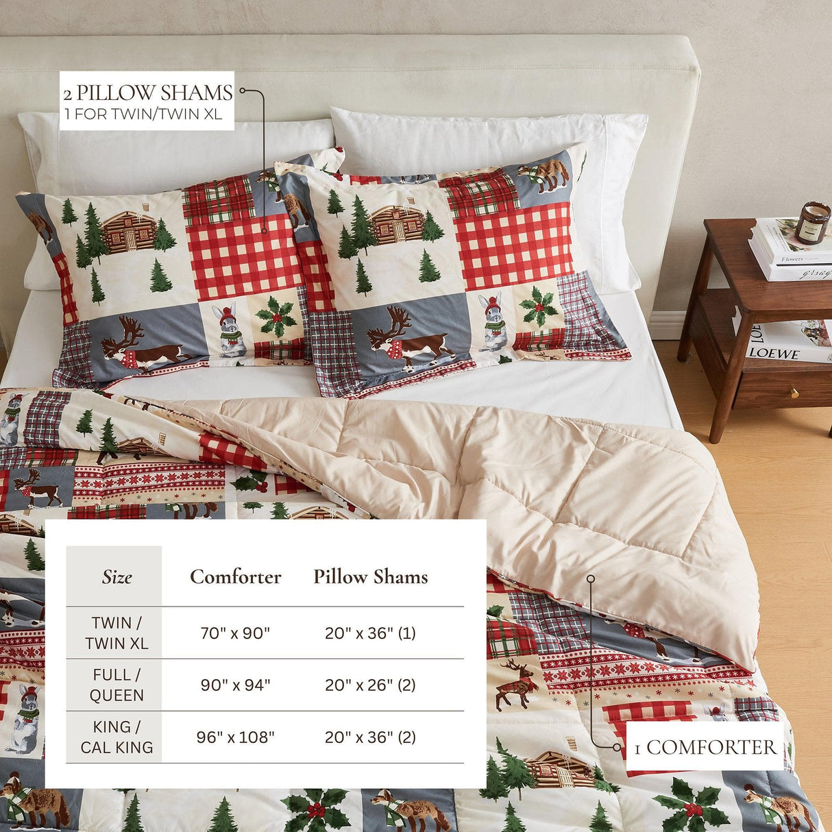 Reversible Christmas Comforter and Sham Set - Holiday Lodge Odette Collection