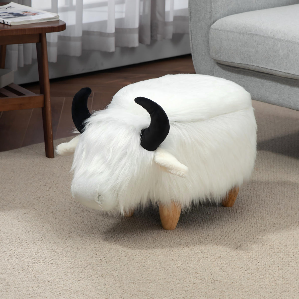 H2O Furnishings Faux Fur Storage Ottoman with Hidden Storage in White