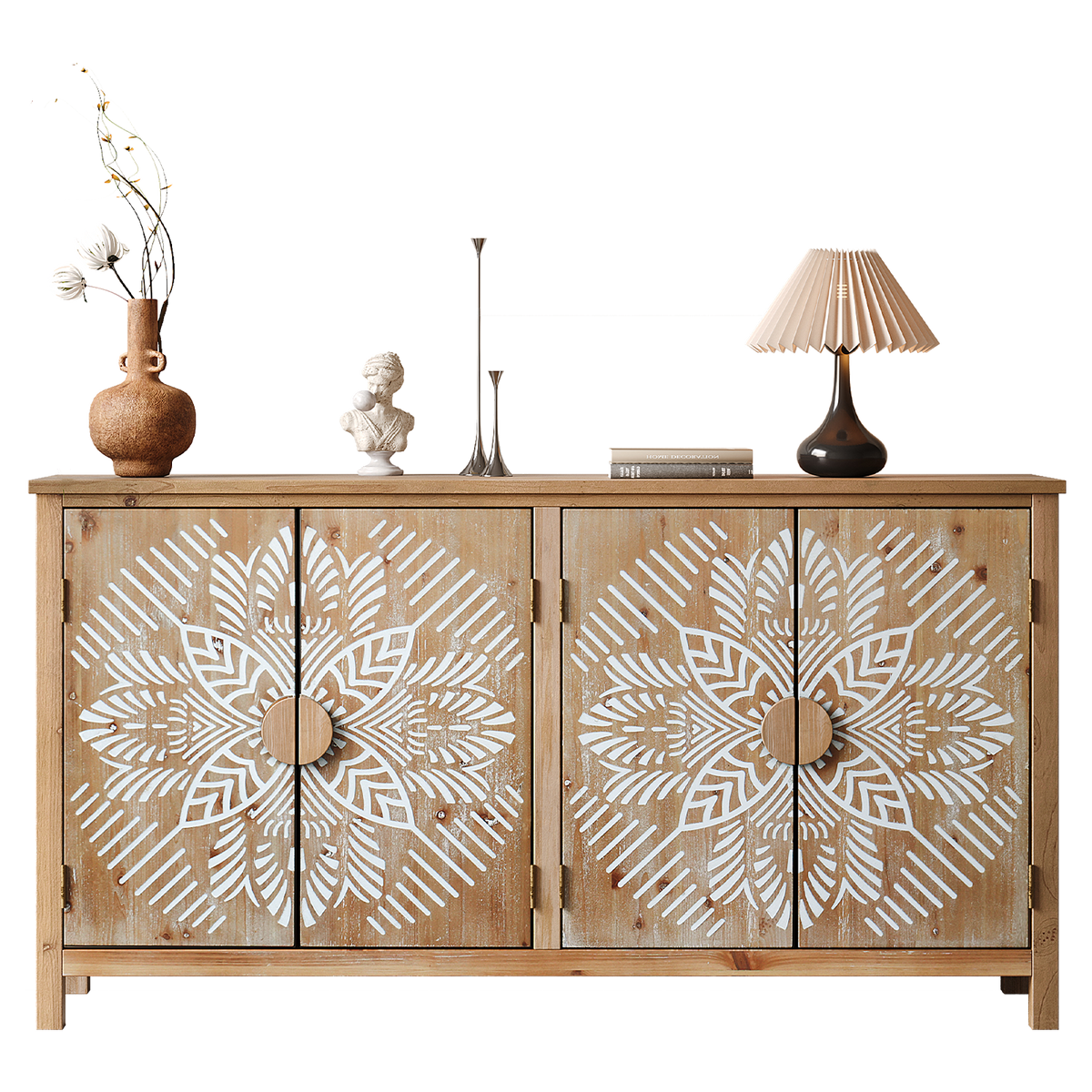 HaixuHomeDecor 60" Wood Accent Cabinet with 4 Doors
