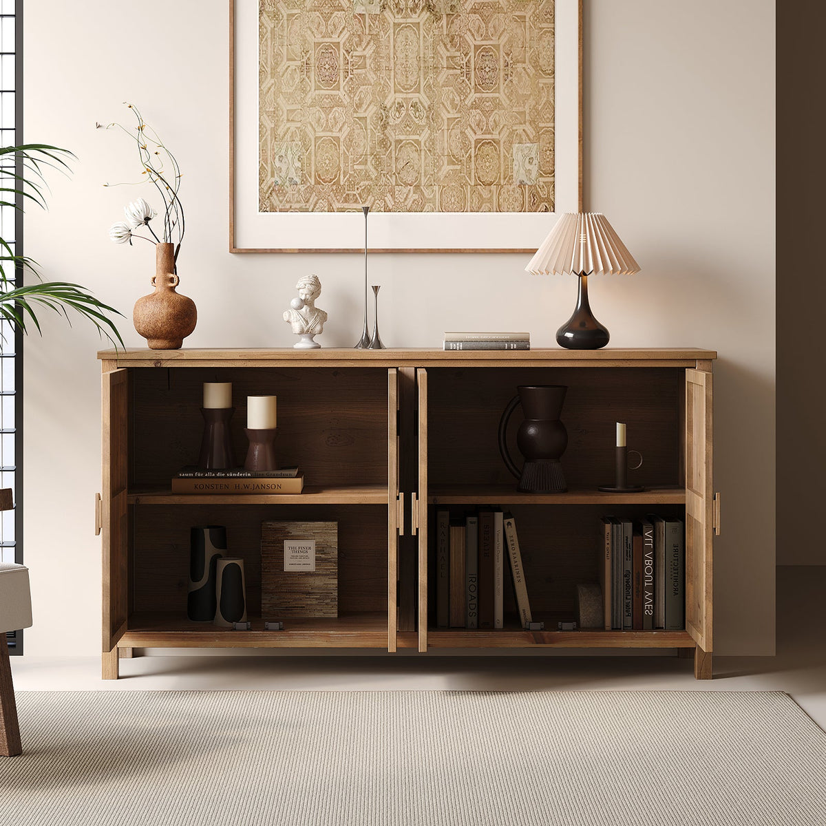 HaixuHomeDecor 60" Wood Accent Cabinet with 4 Doors - view 6