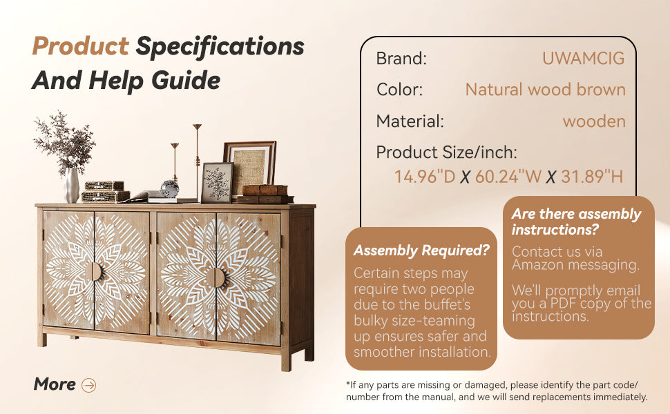 HaixuHomeDecor 60" Wood Accent Cabinet with 4 Doors - view 9