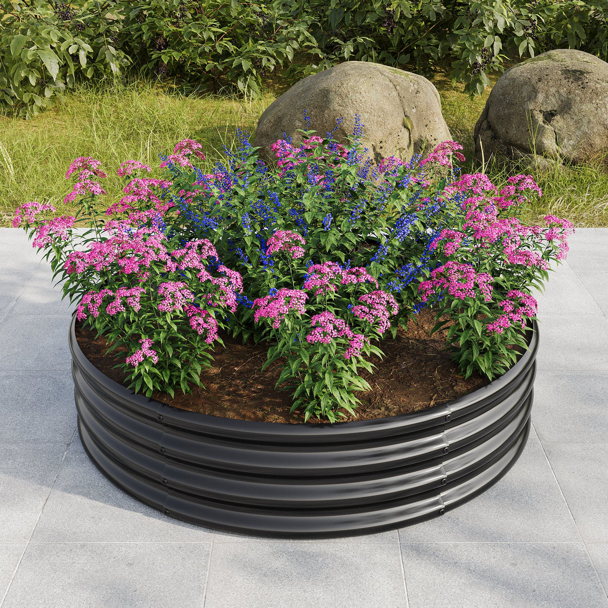 HOME FURNITURE 47.24" Round Raised Garden Beds with Galvanized Metal