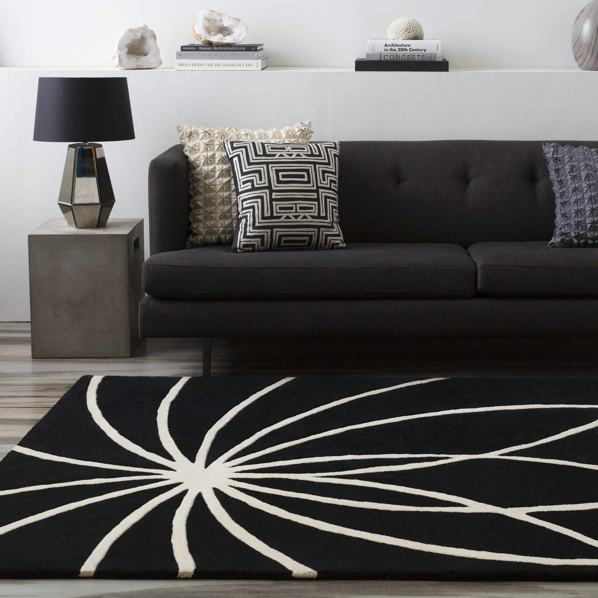 Davison Black Geometric Wool Carpet