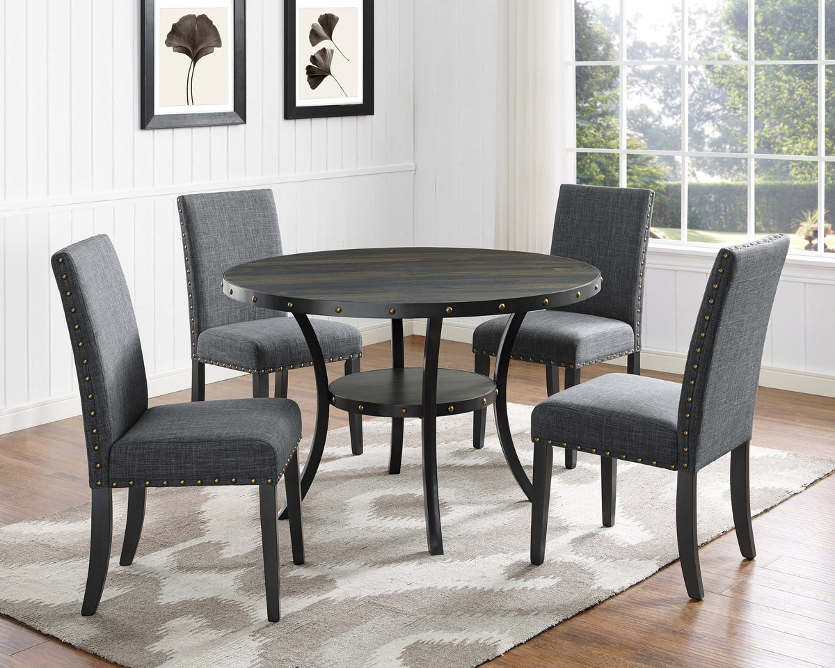 HZ Biony Espresso Wood Dining Set with Nailhead Trim Chairs