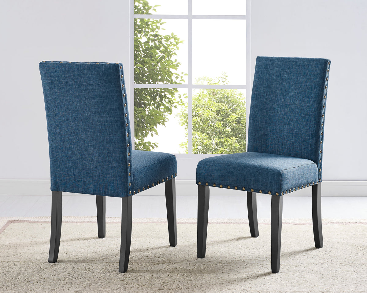 HZ Eleanor Upholstered Dining Chairs with Nailhead Trim in Blue