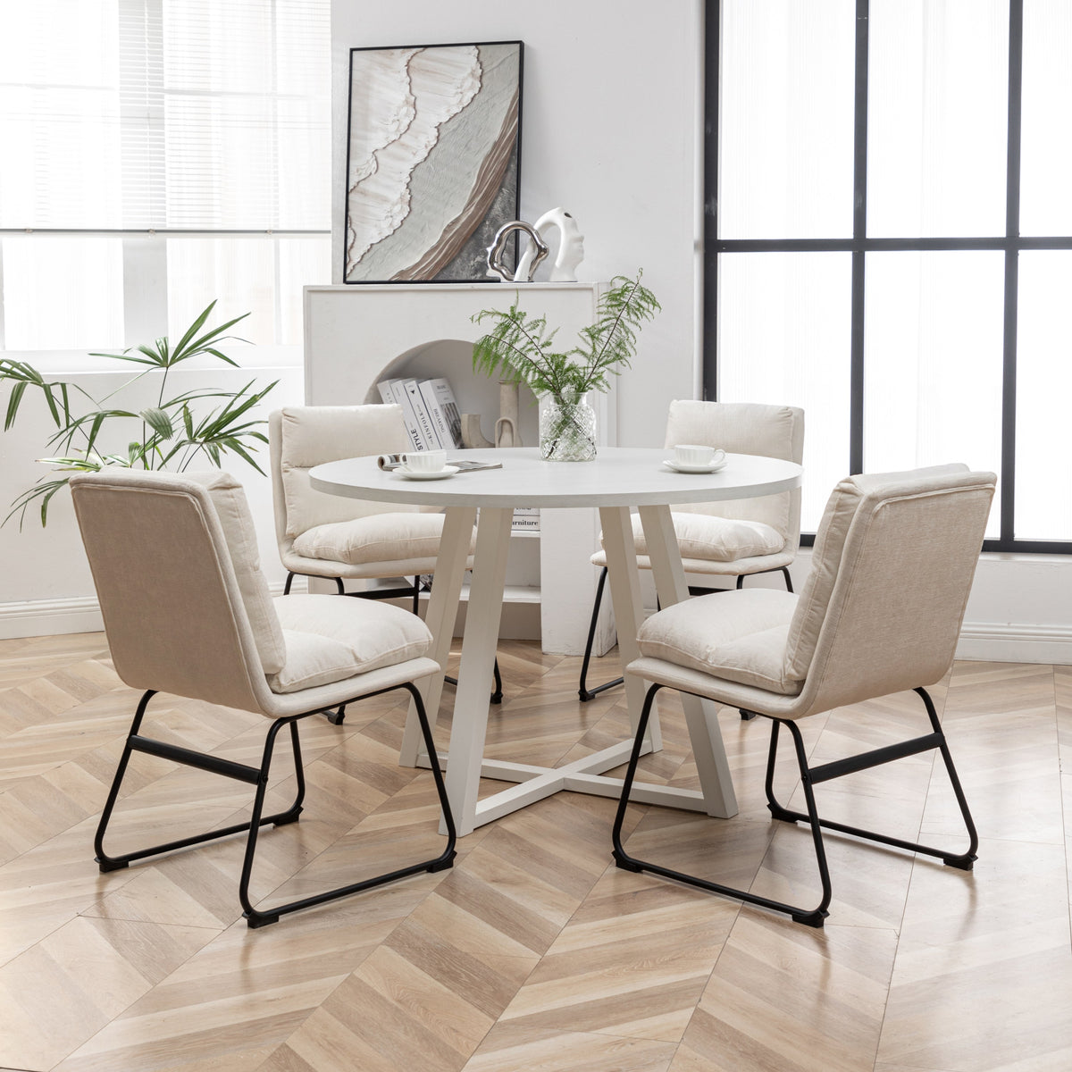 HZ Innes 5-Piece Round Dining Set with Rubberwood Table and Faux Leather Chairs - view 2