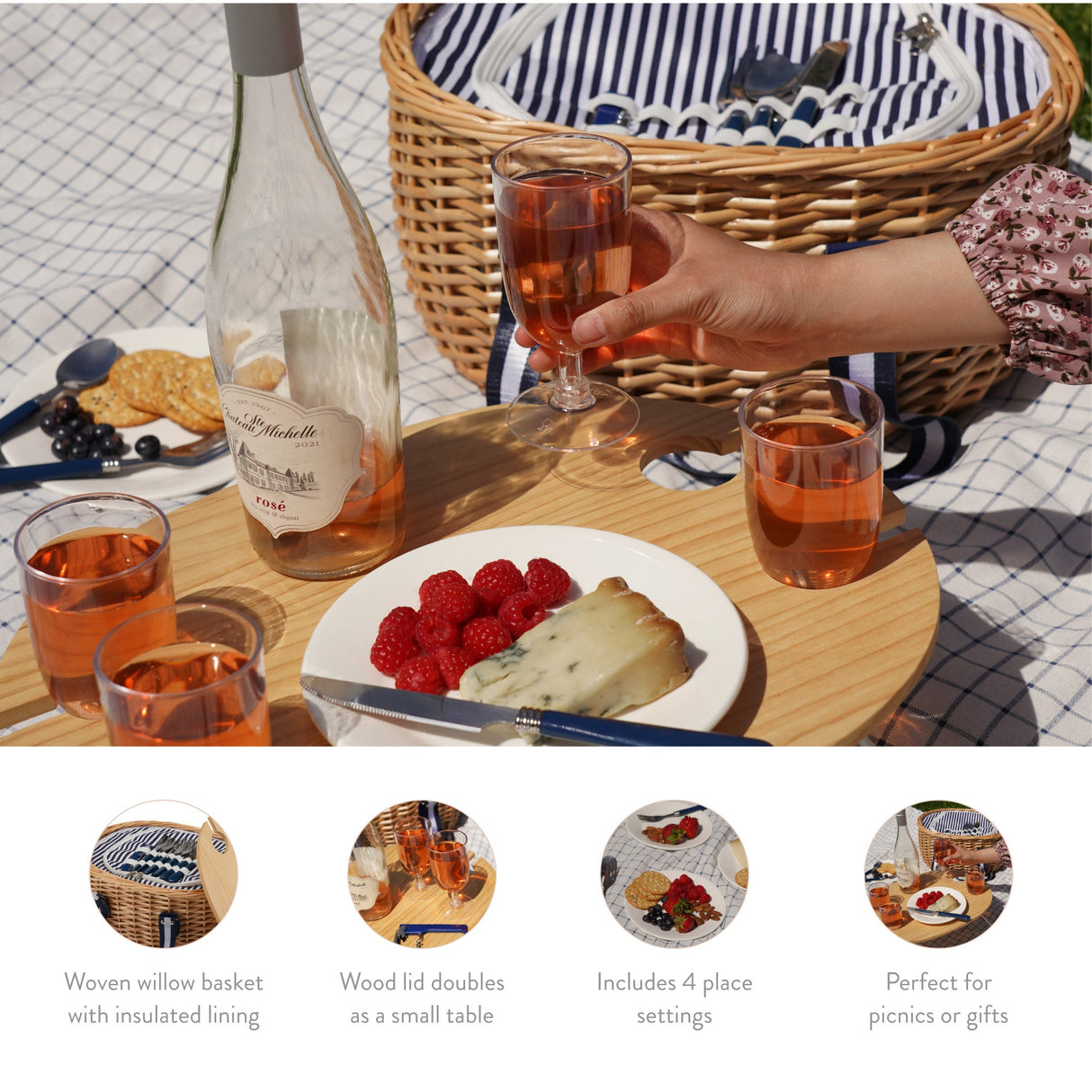 Central Park Willow Picnic Basket for Four