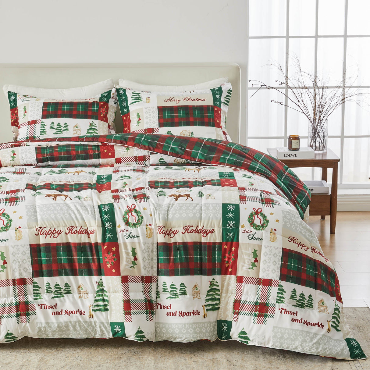 Reversible Christmas Comforter and Sham Set - Holiday Lodge Odette Collection