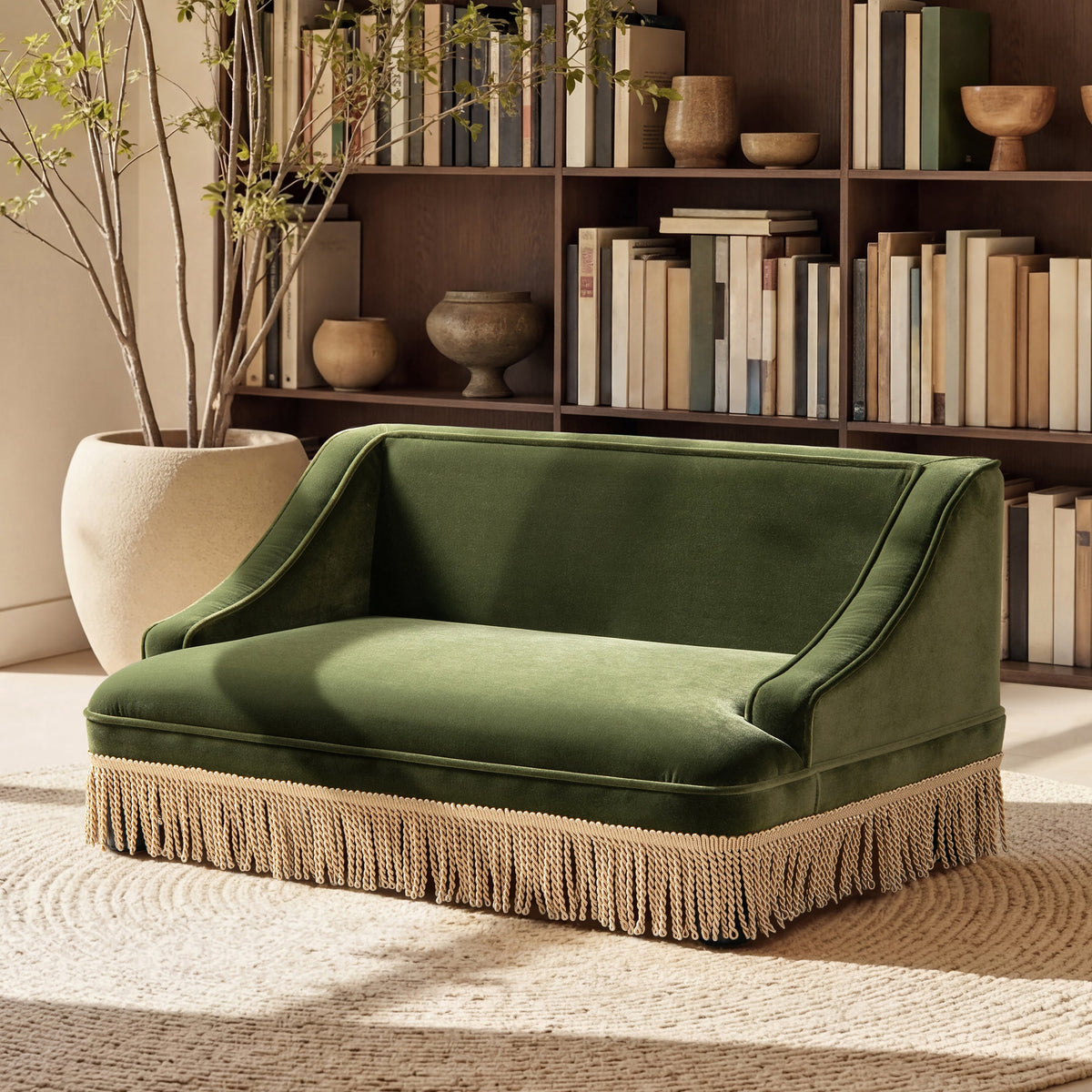 Jennifer Taylor Home Olive Green Velvet Princess Pet Bed Sofa with Fringe Skirt - view 2