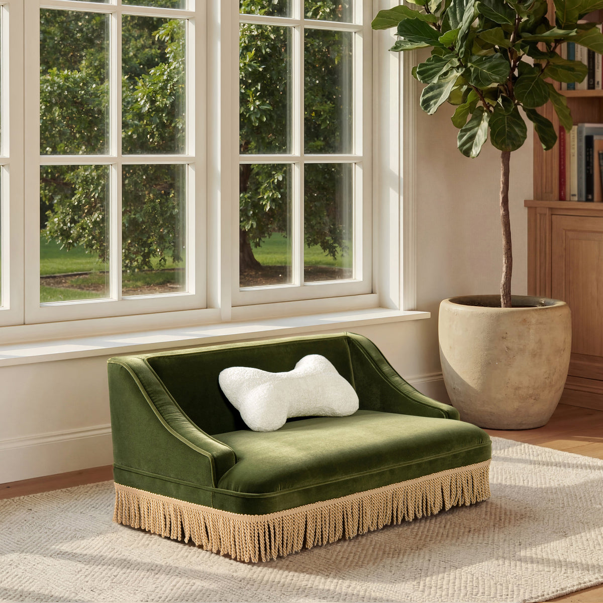 Jennifer Taylor Home Olive Green Velvet Princess Pet Bed Sofa with Fringe Skirt - view 3