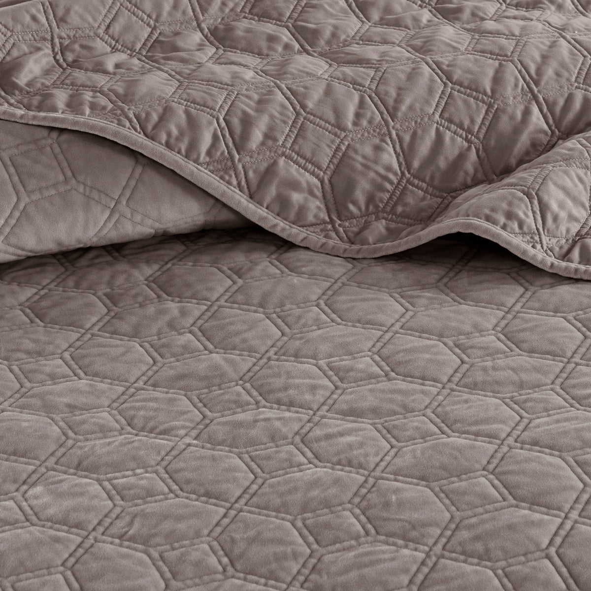 JLA 3 Piece Velvet Quilt Set Taupe Full/Queen - view 4