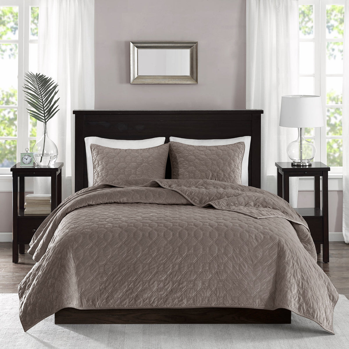 JLA 3 Piece Velvet Quilt Set Taupe Full/Queen - view 6