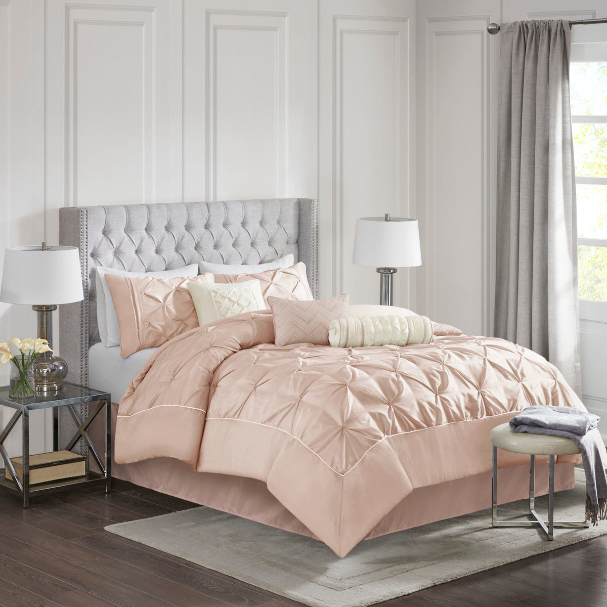 JLA 7 Piece Tufted Comforter Set Blush Full