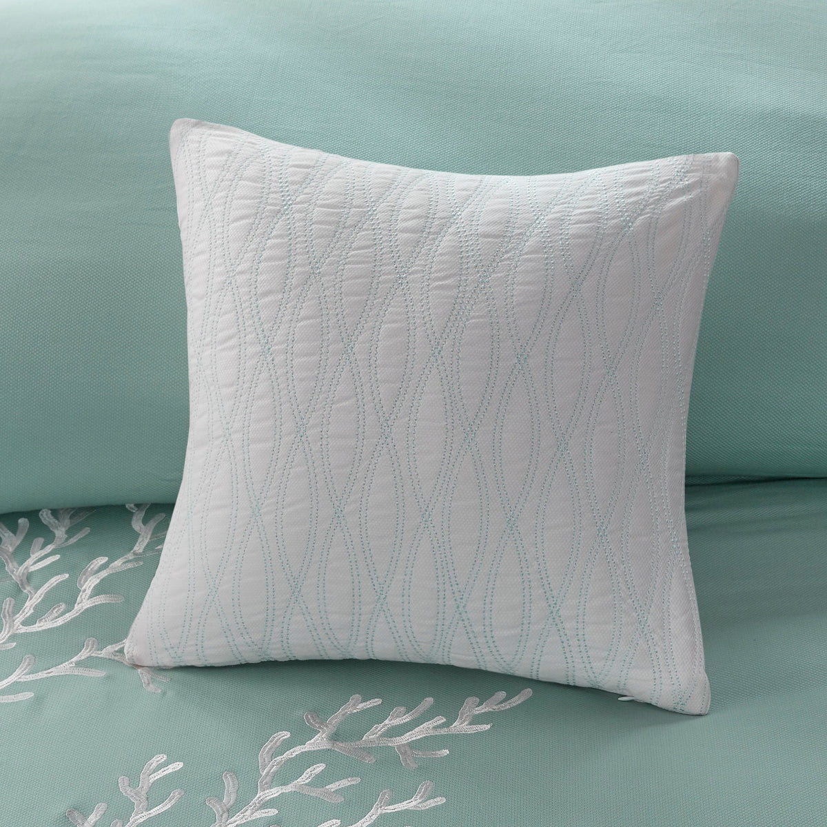 JLA Aqua Duvet Cover Mini Set with White Coral Embroidery - view 10
