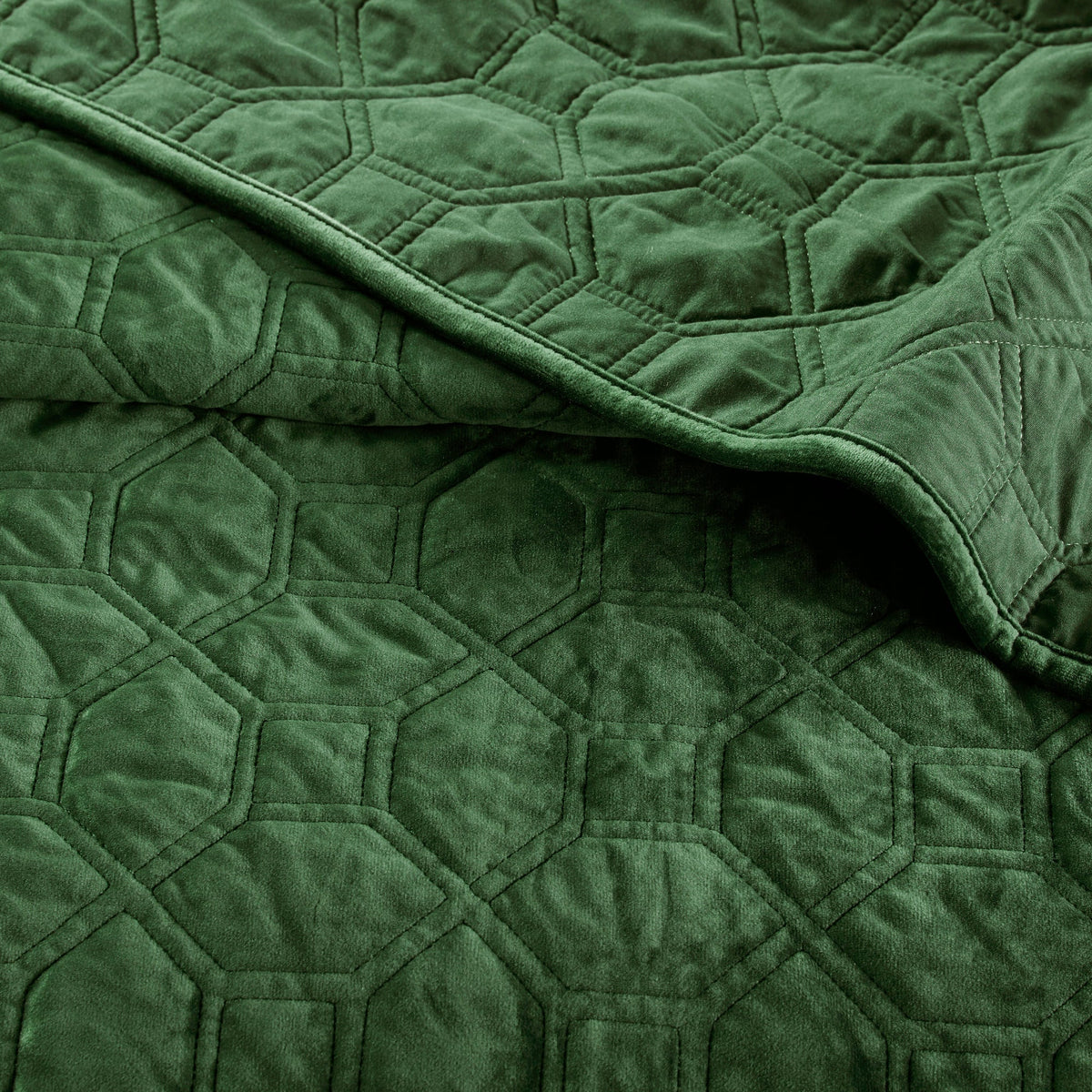 JLA Green Velvet Quilt Set with Geometric Quilting - view 2