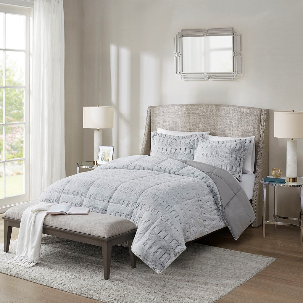 JLA King/Cal King Faux Fur Comforter Mini Set with Hypoallergenic Fill
