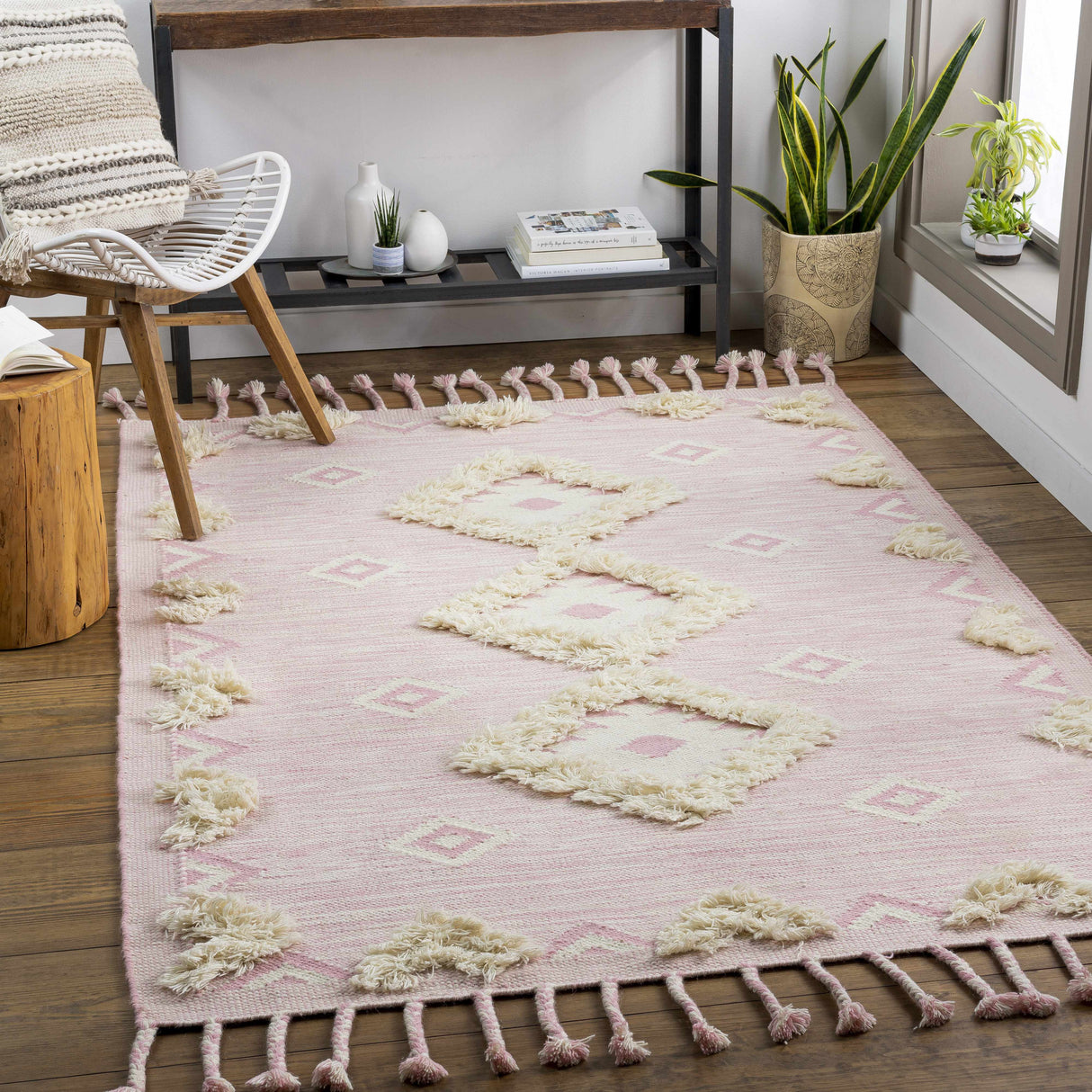 Gardner Pink Wool Tassel Rug - Clearance