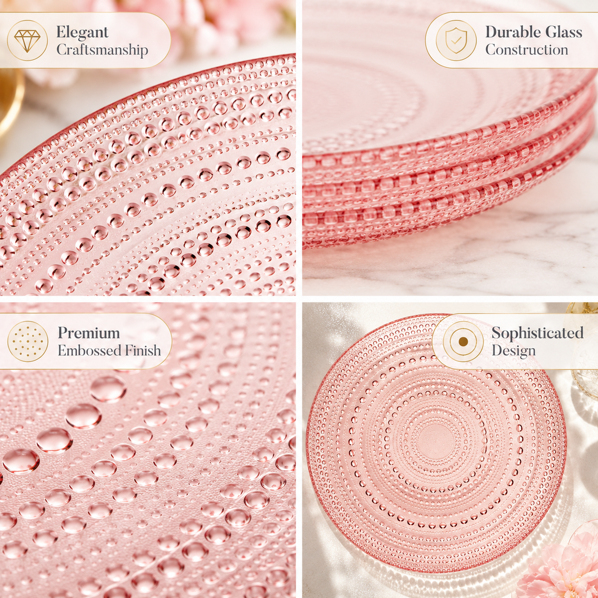 Khen Site Blush Pink Hobnail Glass Dinner Plates - view 4