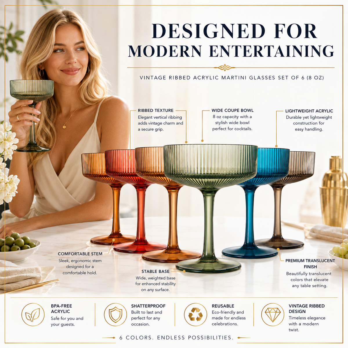 Khen Site Eze Acrylic Ribbed Champagne Coupe - view 5