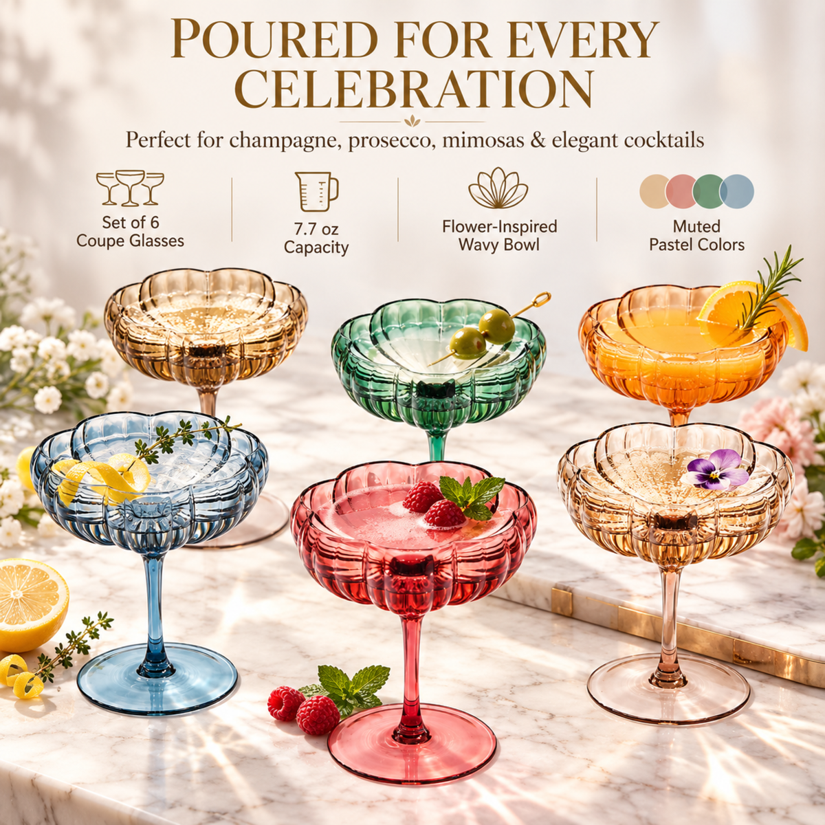 Khen Site Flower Coupe Cocktail Colored Glasses - view 5