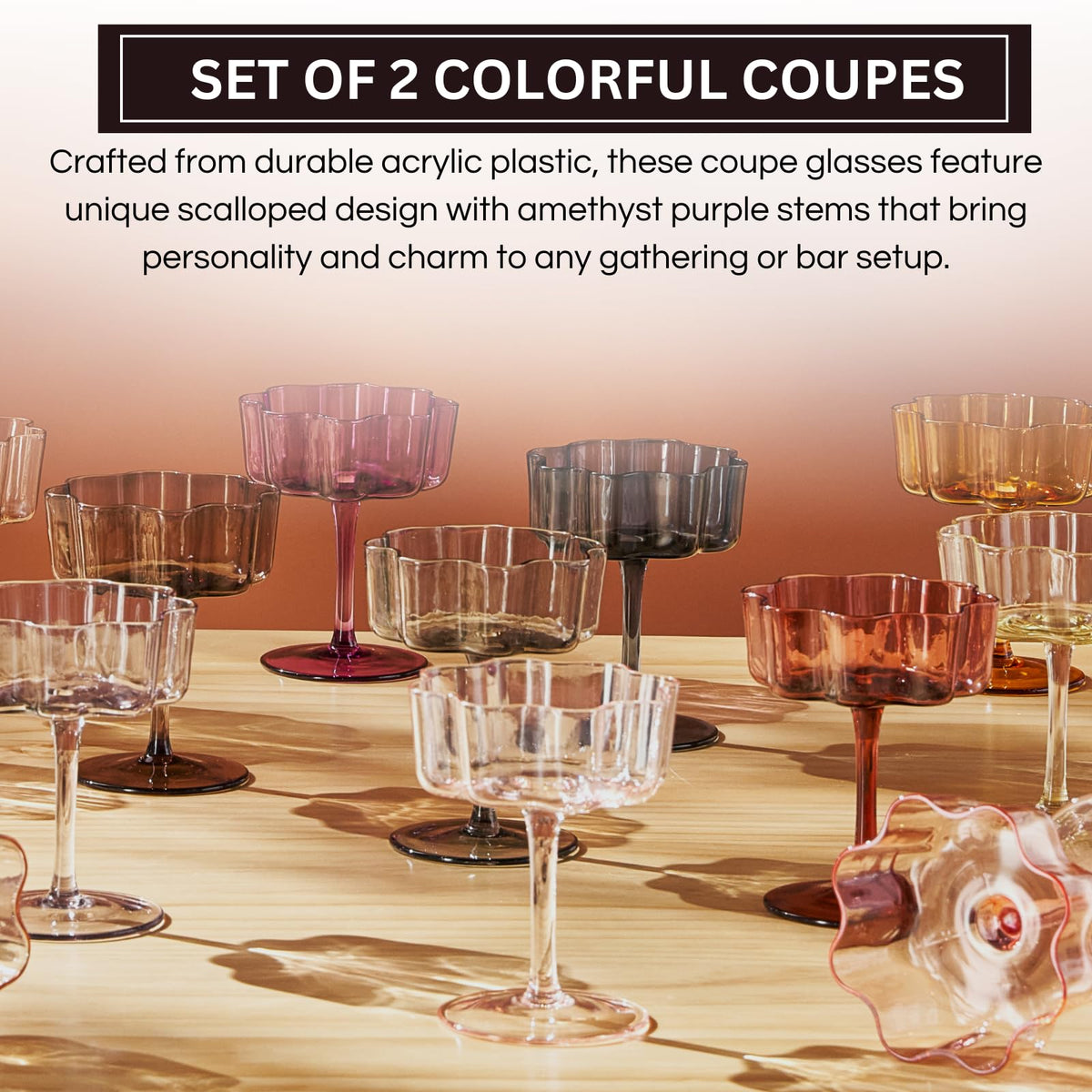 Khen Site Flower Wave Coupe Cocktail Colored Glasses - view 3
