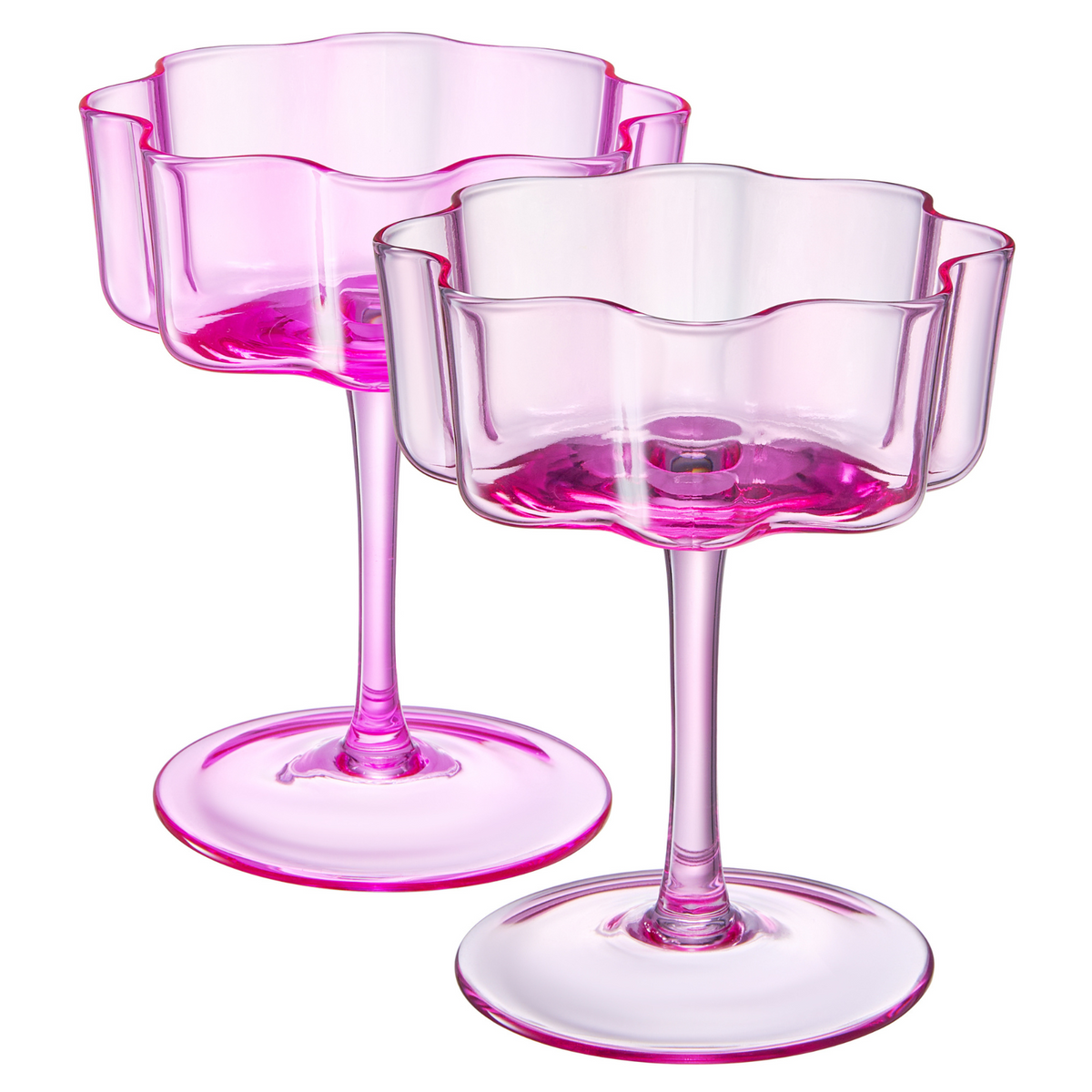 Flower Wave Coupe Cocktail Colored Glasses | Set of 2 | Hot Pink & Blush | Khen Site