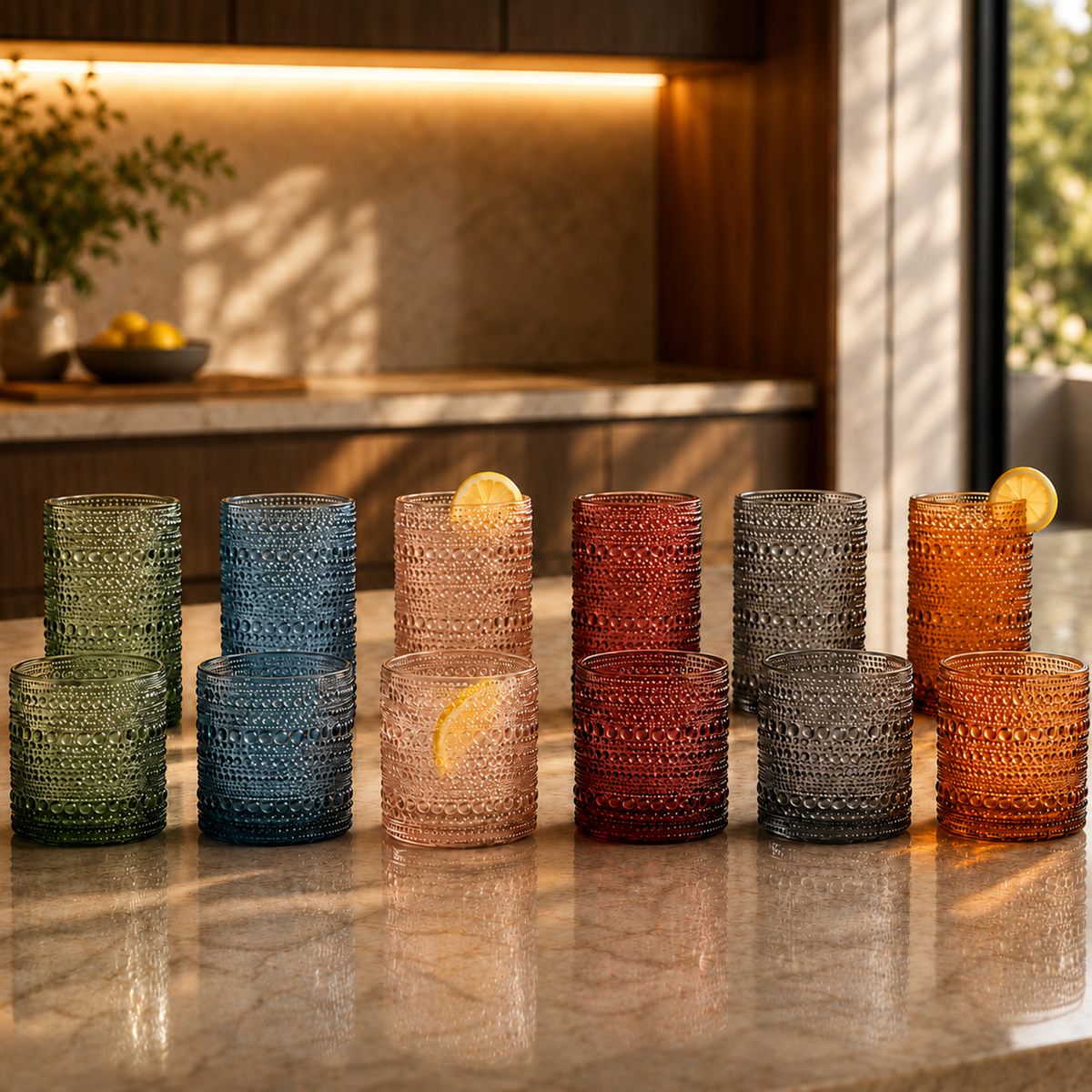 Khen Site Tonal Hobnail Highball & Lowball Glassware - view 6