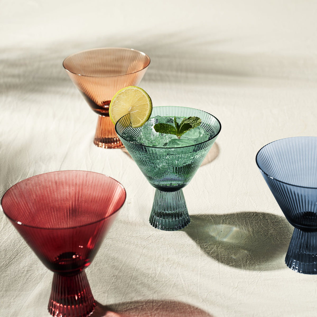 Khen Site Tonal Ribbed Martini Cocktail Glassware - view 2