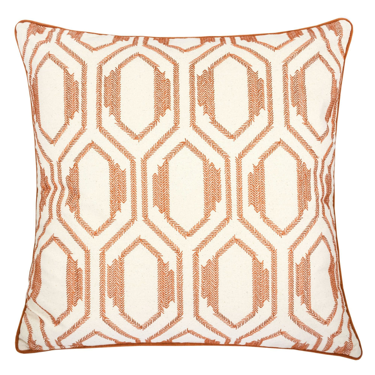 Kingray Geometric Embroidered Throw Pillow with Cotton Texture