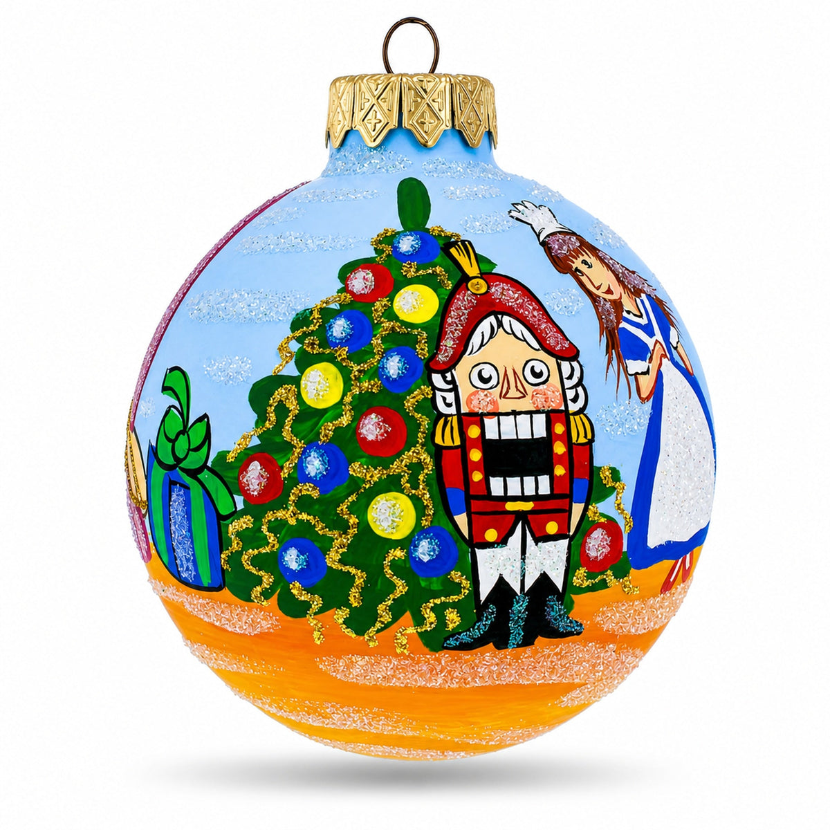 Nutcracker and Clara Glass Ball Christmas Ornament 3.25 Inches