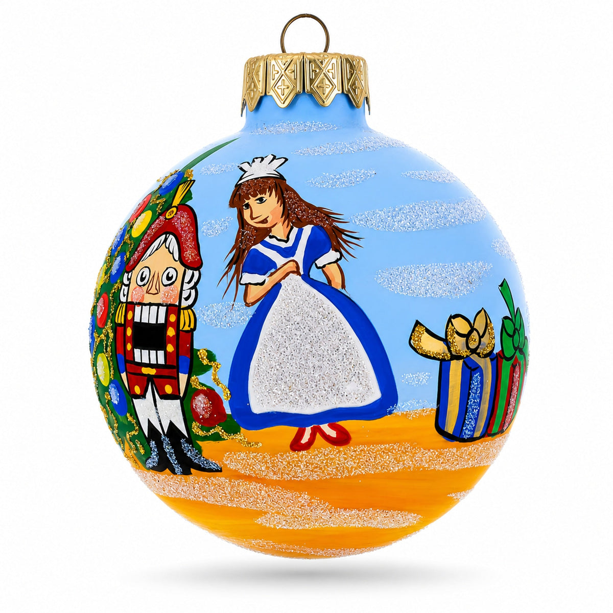 Nutcracker and Clara Glass Ball Christmas Ornament 3.25 Inches
