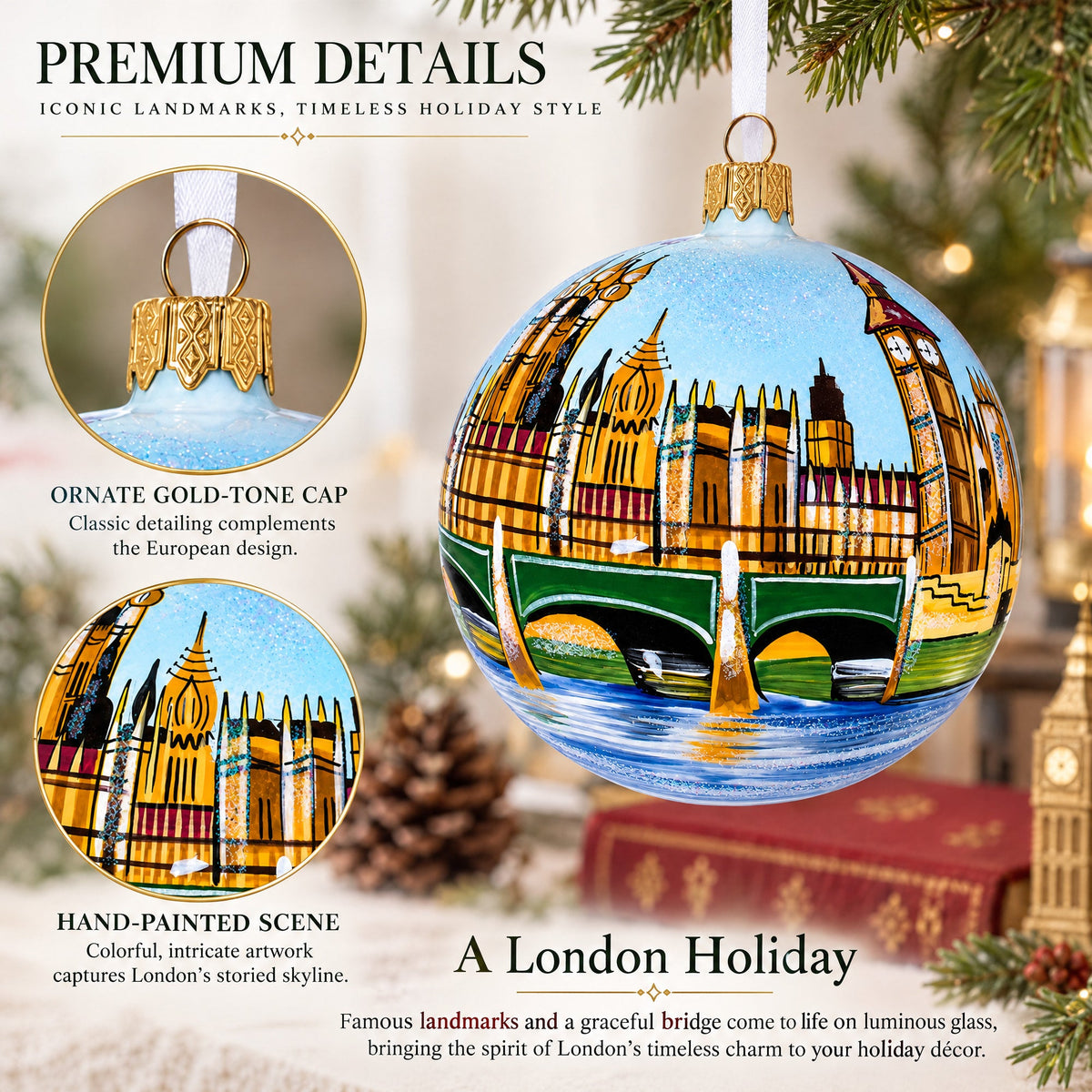 Big Ben, London, United Kingdom Glass Ball Christmas Ornament 3.25 Inches