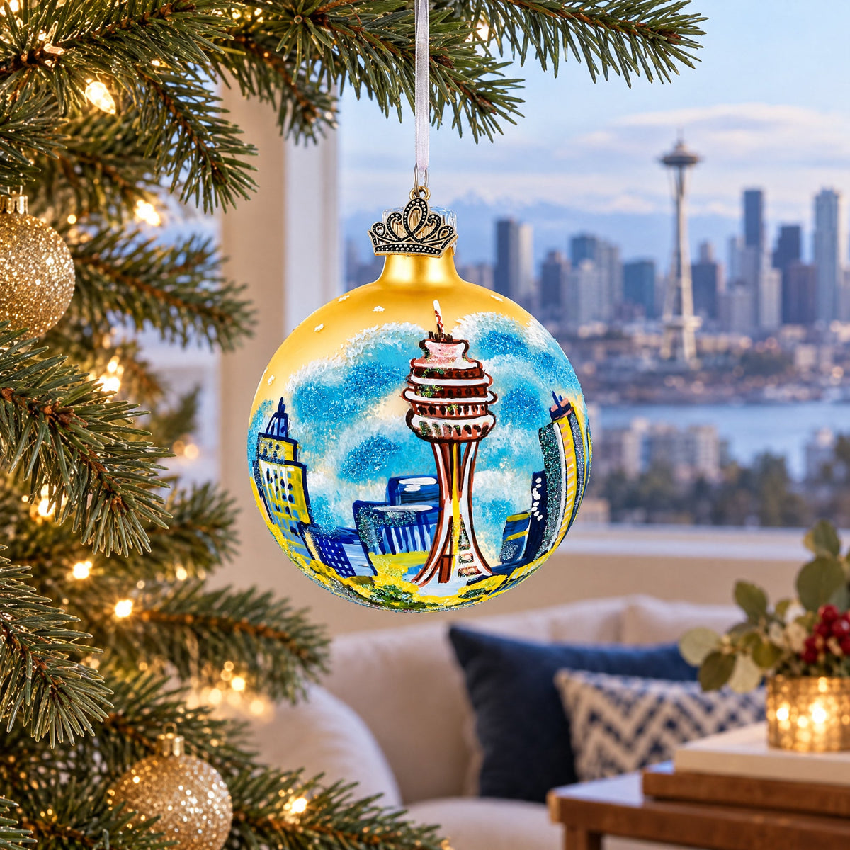 Seattle, Washington Glass Ball Christmas Ornament 3.25 Inches