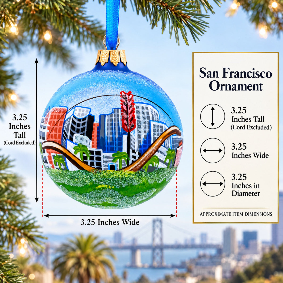 San Francisco, California Glass Ball Christmas Ornament 3.25 Inches