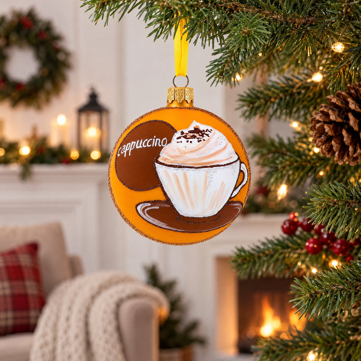 Passionate Cappuccino Lover Glass Ball Christmas Ornament 4 Inches