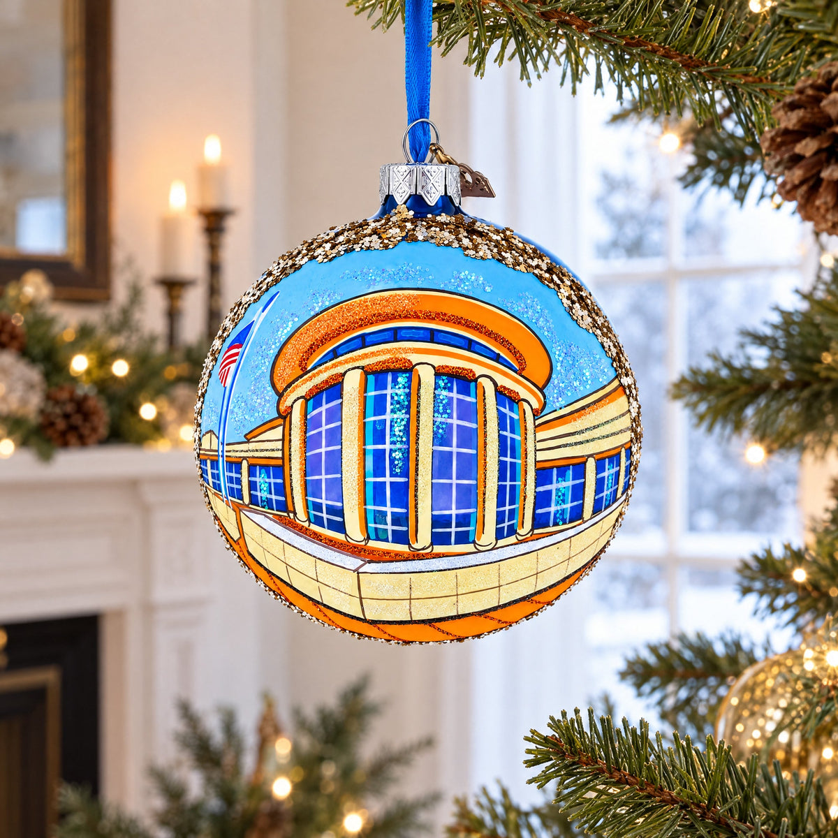 Abraham Lincoln Presidential Library and Museum, Springfield, Illinois Glass Ball Christmas Ornament 4 Inches