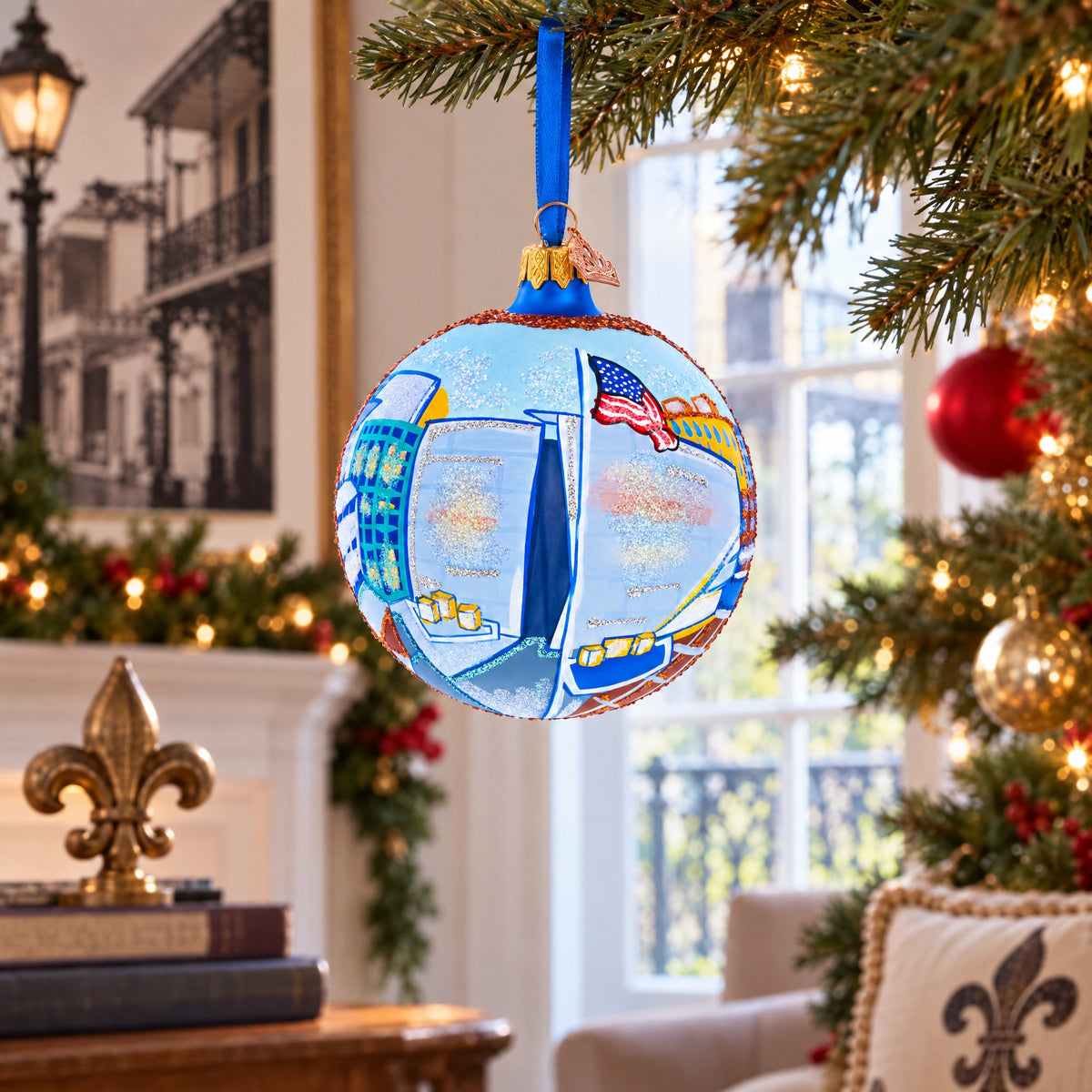 The National WWII Museum, New Orleans, Louisiana Glass Ball Christmas Ornament 4 Inches
