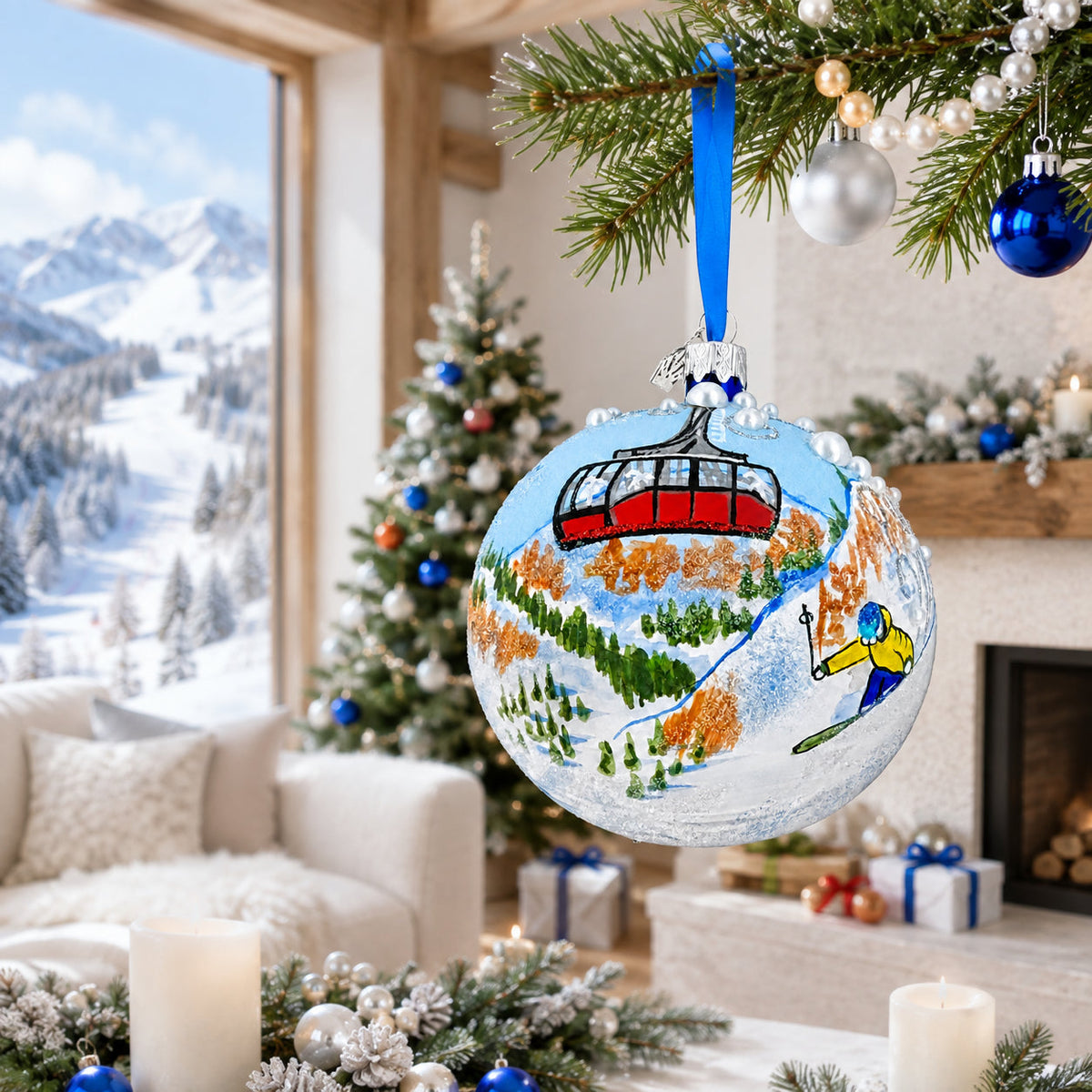 Jackson Hole Ski Resort, Wyoming Glass Ball Christmas Ornament 4 Inches
