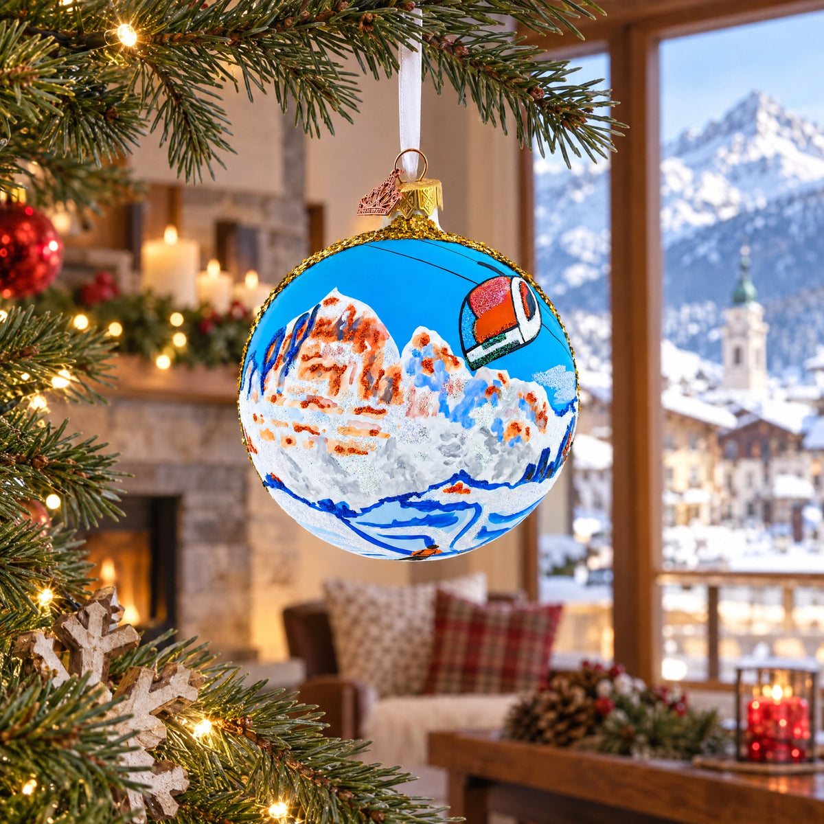 Cortina d'Ampezzo Ski Resort, Italy Glass Ball Christmas Ornament 4 Inches