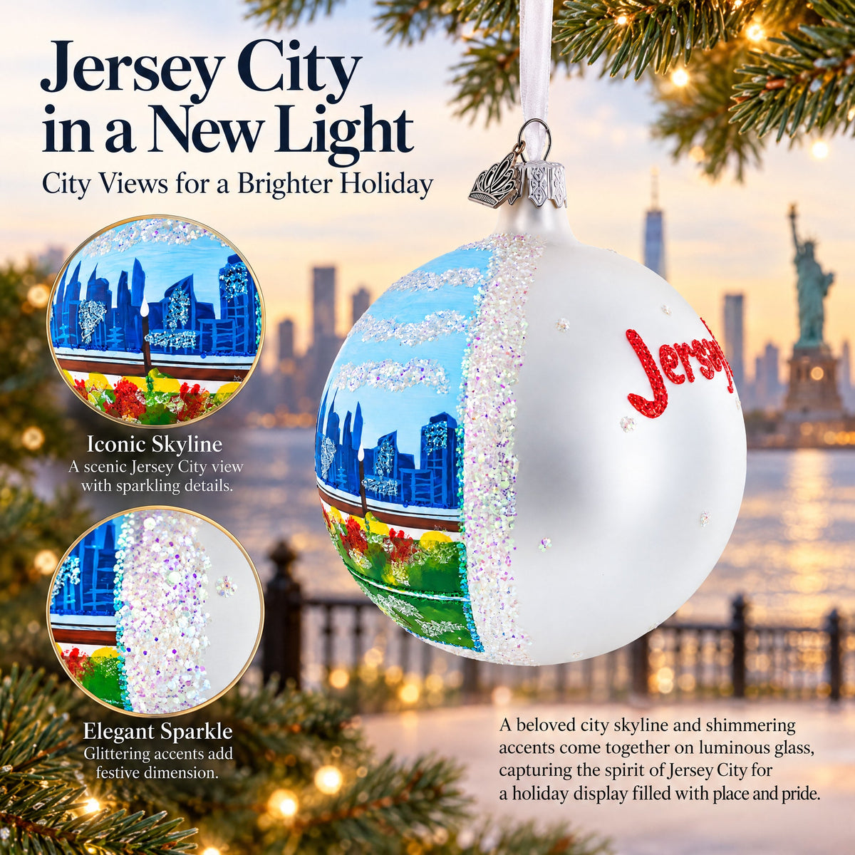 Liberty State Park, Jersey City, New Jersey Glass Ball Christmas Ornament 4 Inches