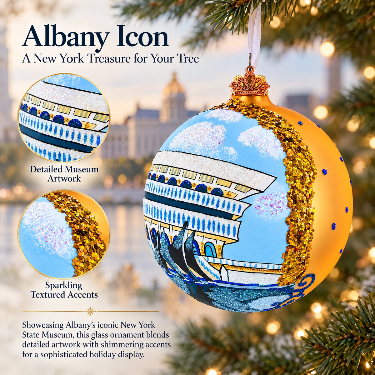 New York State Museum, Albany, New York Glass Ball Christmas Ornament 4 Inches