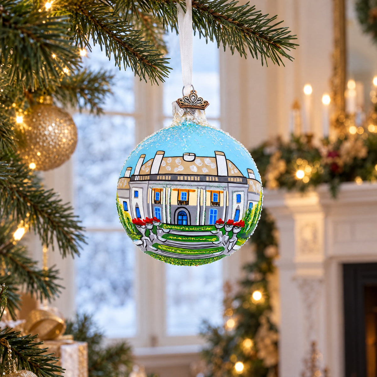 Nemours Estate, Wilmington, Delaware Glass Ball Christmas Ornament 3.25 Inches