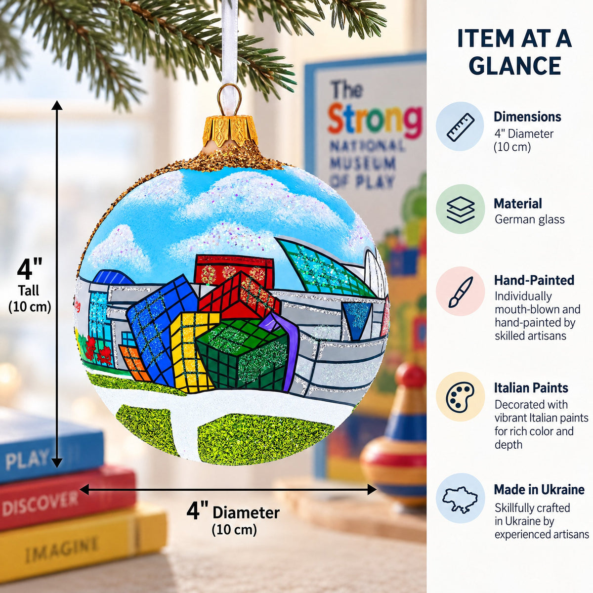 The Strong National Museum of Play, Rochester, New York Glass Ball Christmas Ornament 4 Inches